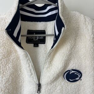 Penn State Boxercraft Cream Sherpa Quarter-Zip with Navy Stripes